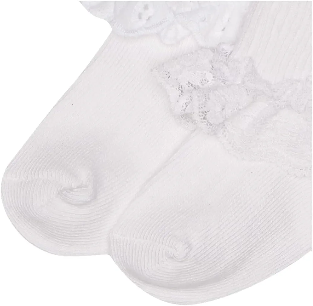 Jefferies Socks 2 Pack Eyelet Lace Trim And Lace Trim Sock - White/White