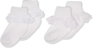 Jefferies Socks 2 Pack Eyelet Lace Trim And Lace Trim Sock - White/White