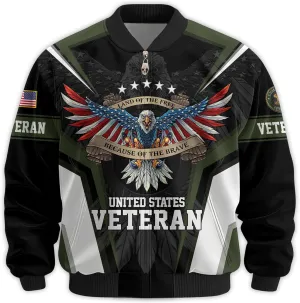 Land Of The Free Vets Jacket Bomber Veterans Jackets, Durable Military Windbreaker Jacket, Patriotic Jackets for Men