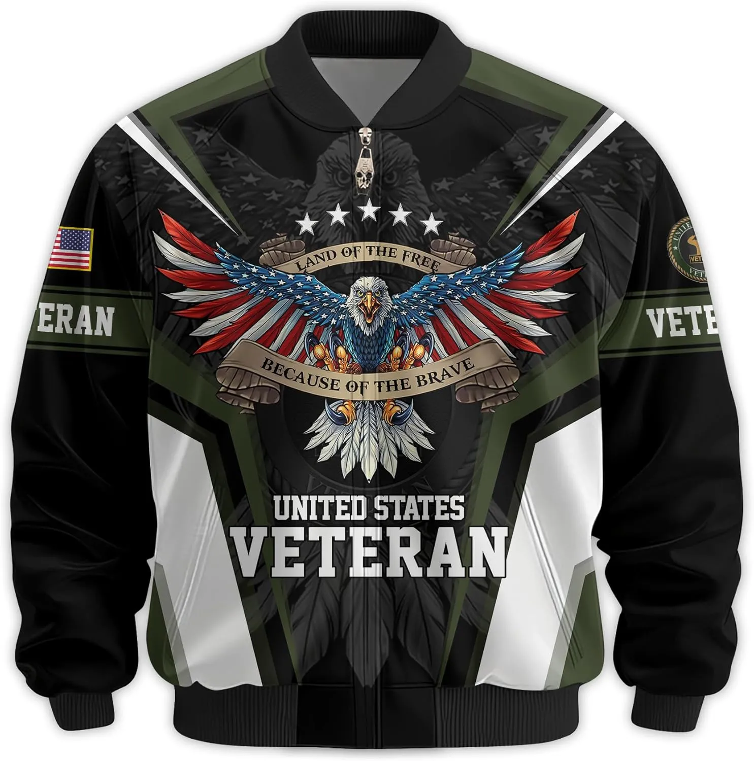 Land Of The Free Vets Jacket Bomber Veterans Jackets, Durable Military Windbreaker Jacket, Patriotic Jackets for Men