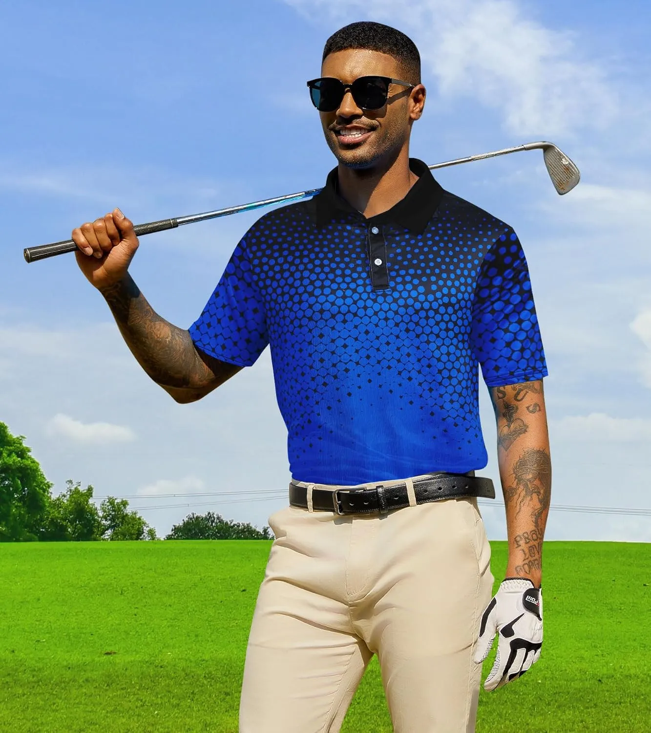 Mens Golf Shirts Short Sleeve Dry Fit Athletic Moisture Wicking Golf Polo Performance Printed Collared Polos
