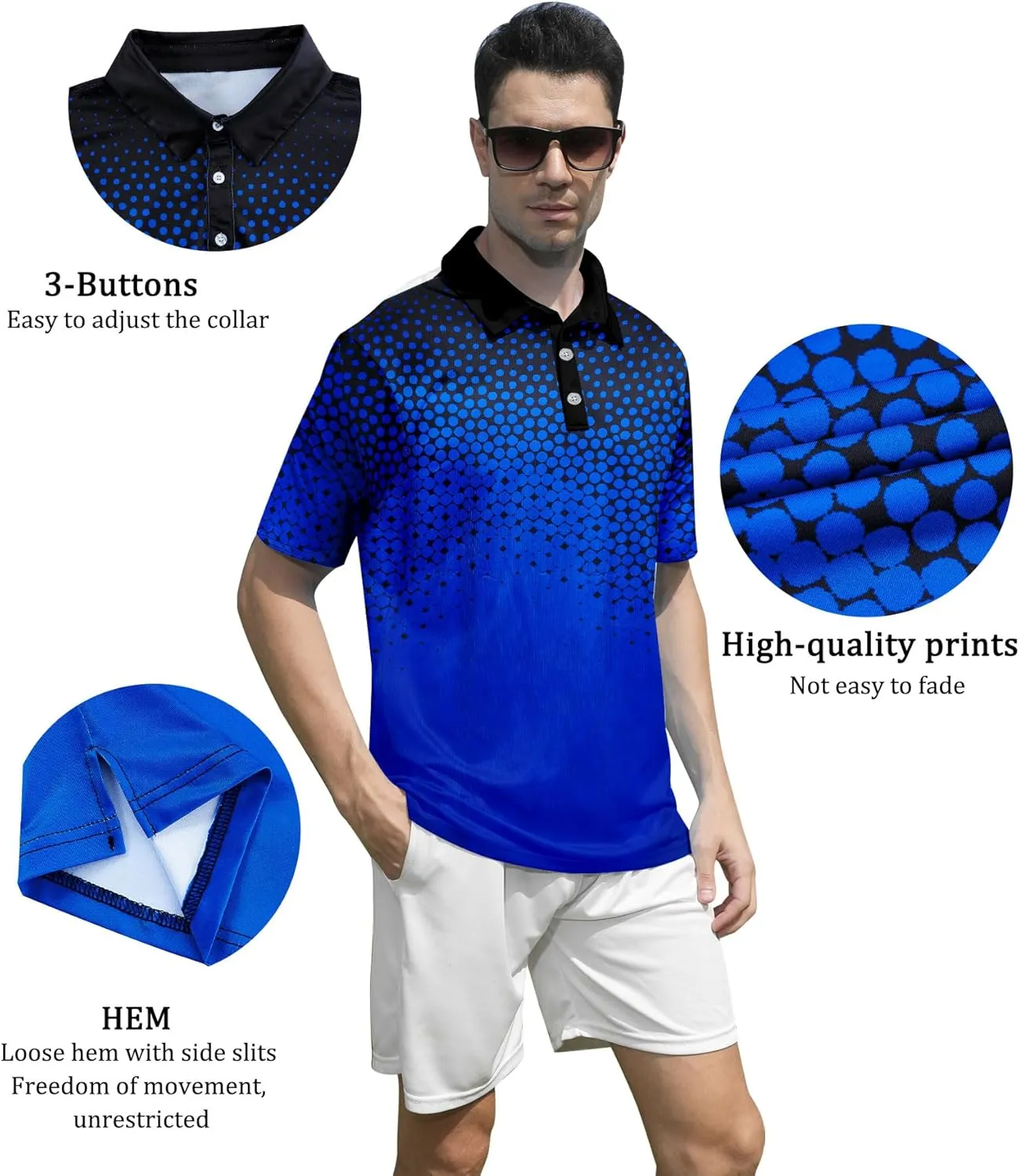 Mens Golf Shirts Short Sleeve Dry Fit Athletic Moisture Wicking Golf Polo Performance Printed Collared Polos