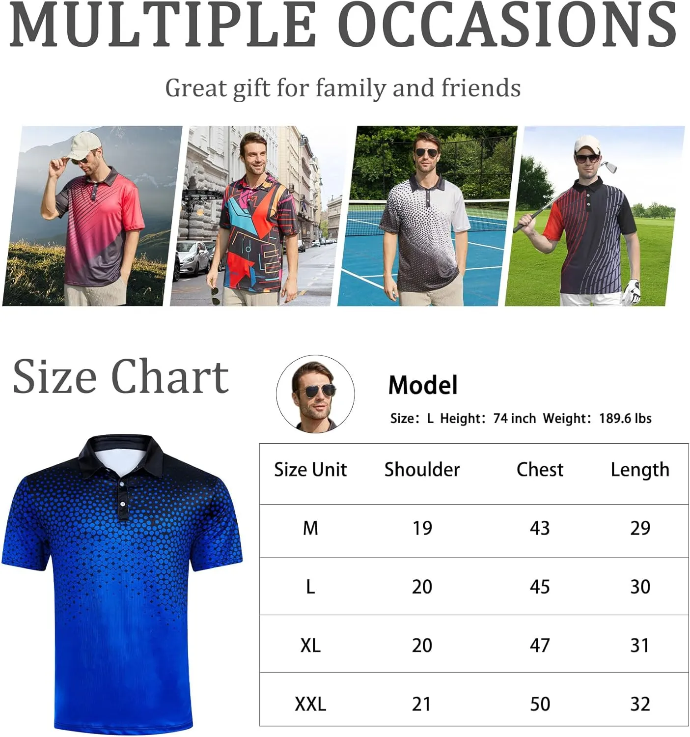 Mens Golf Shirts Short Sleeve Dry Fit Athletic Moisture Wicking Golf Polo Performance Printed Collared Polos
