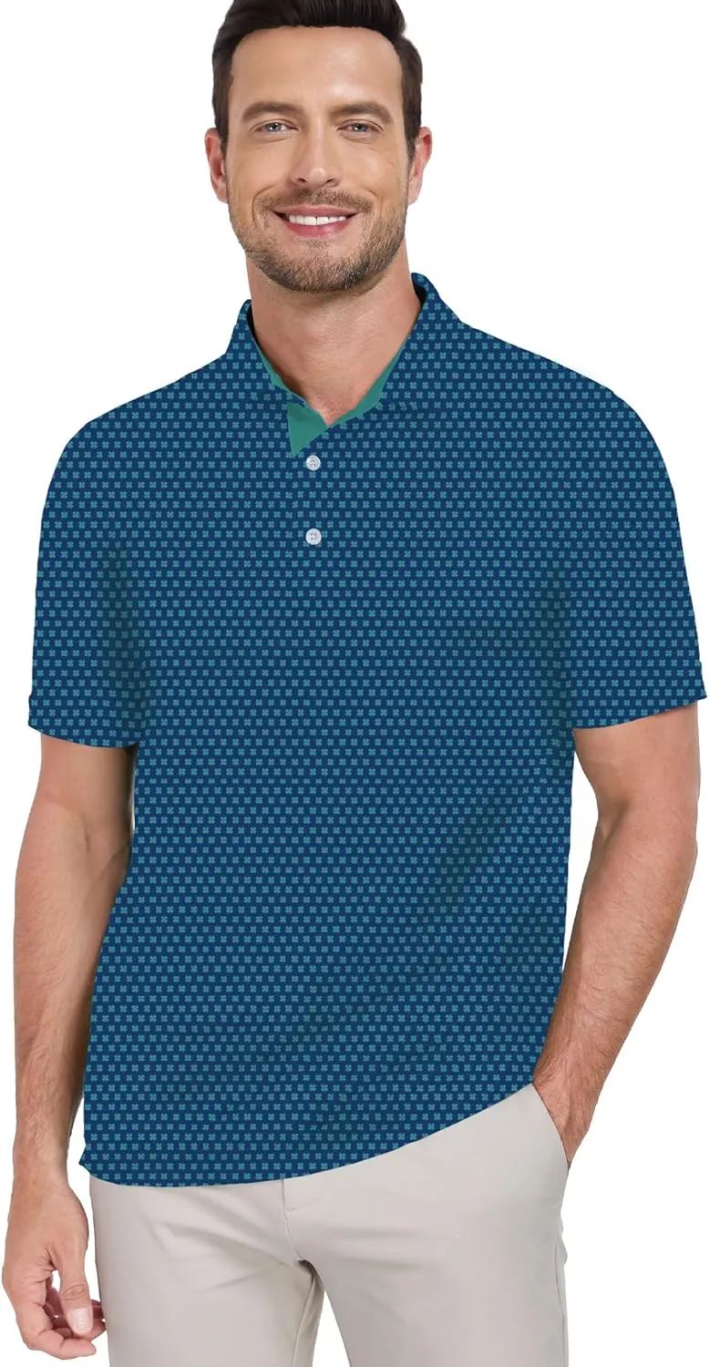 Mens Golf Shirts Short Sleeve Print Dry Fit Moisture Wicking Performance Polo Shirt