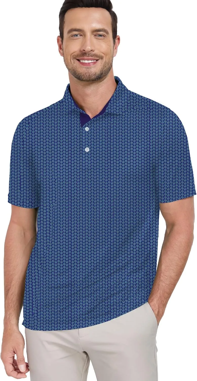 Mens Golf Shirts Short Sleeve Print Dry Fit Moisture Wicking Performance Polo Shirt
