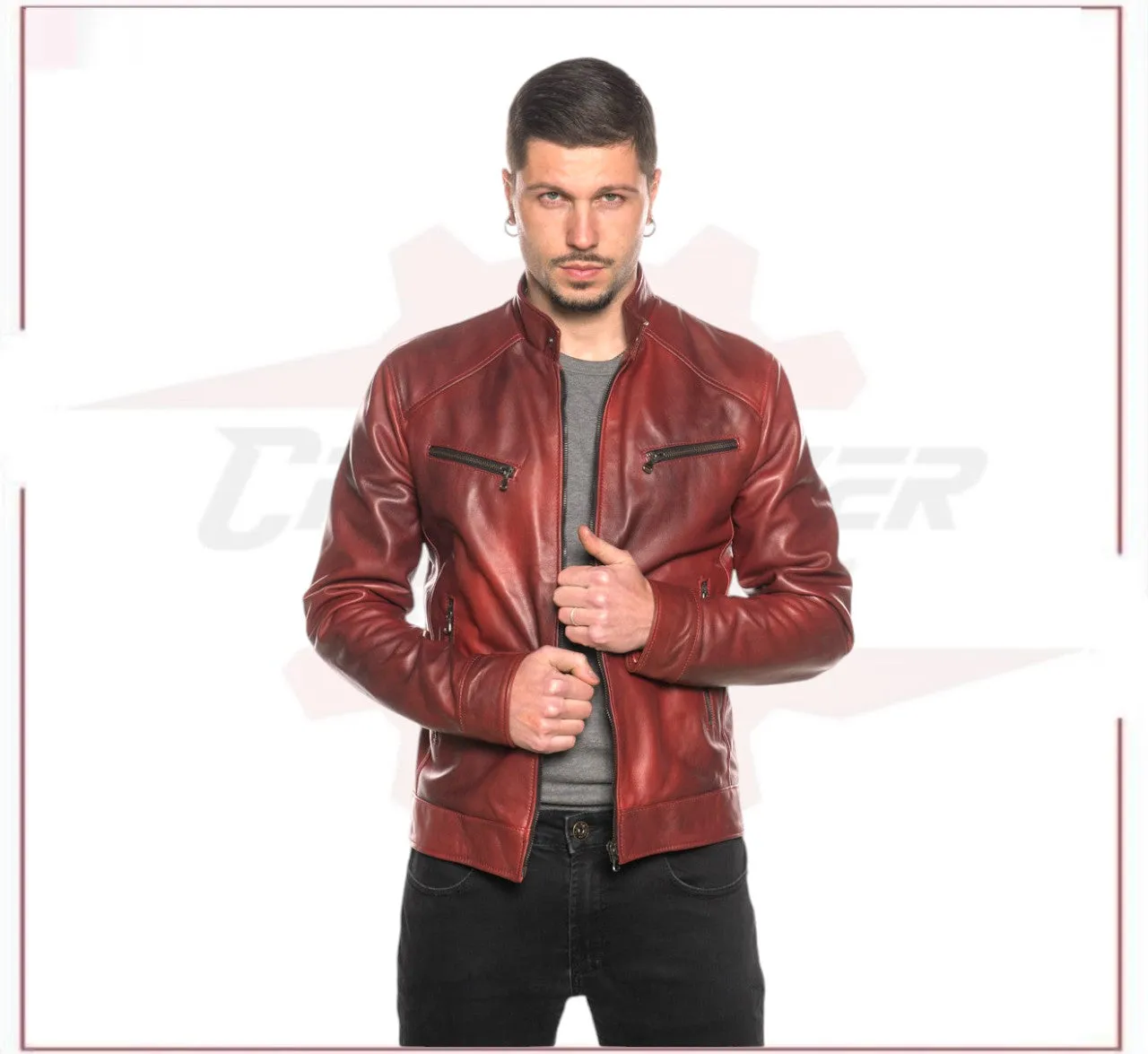 Men's Jacket in Genuine Bordeaux Leather