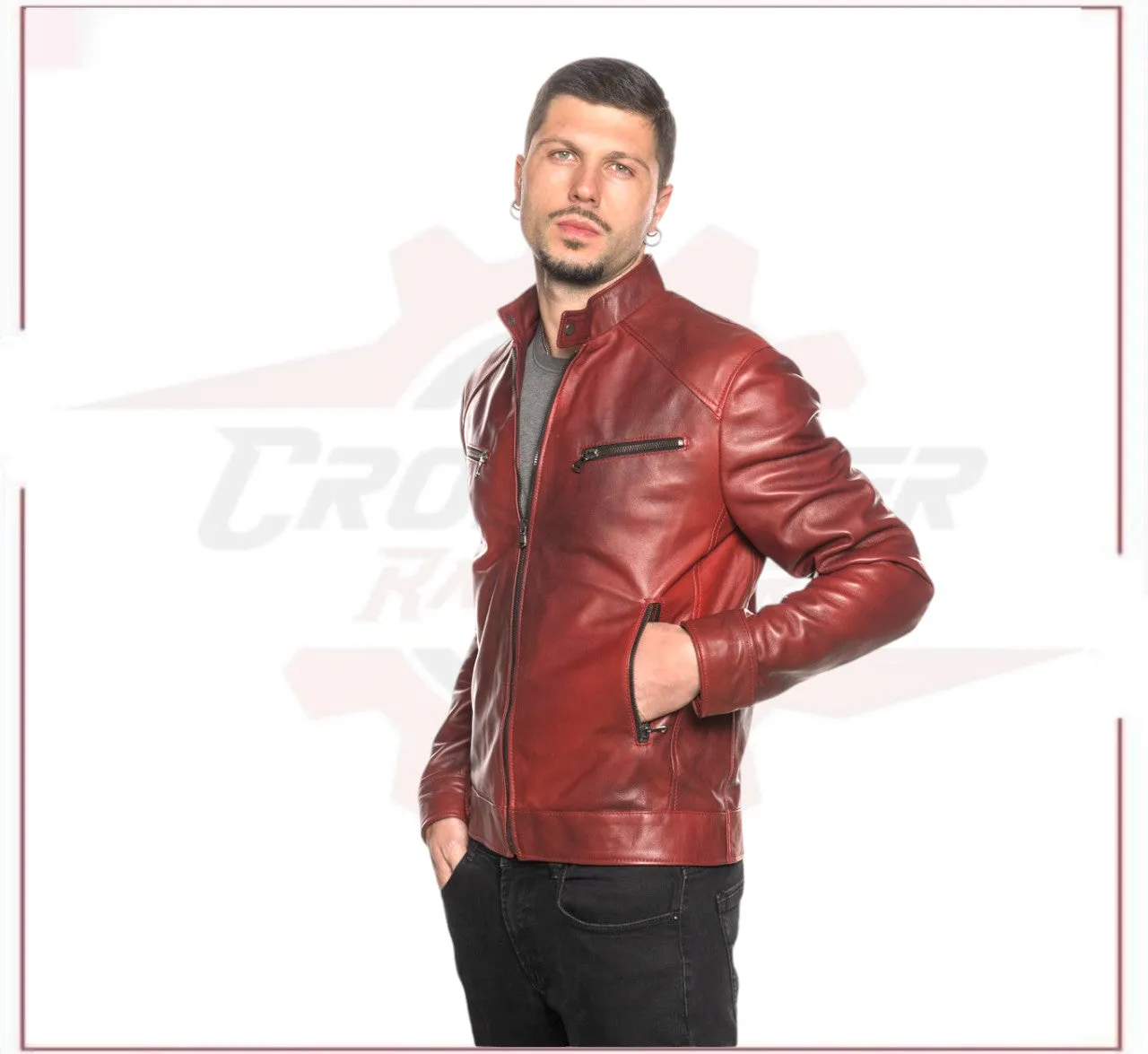 Men's Jacket in Genuine Bordeaux Leather