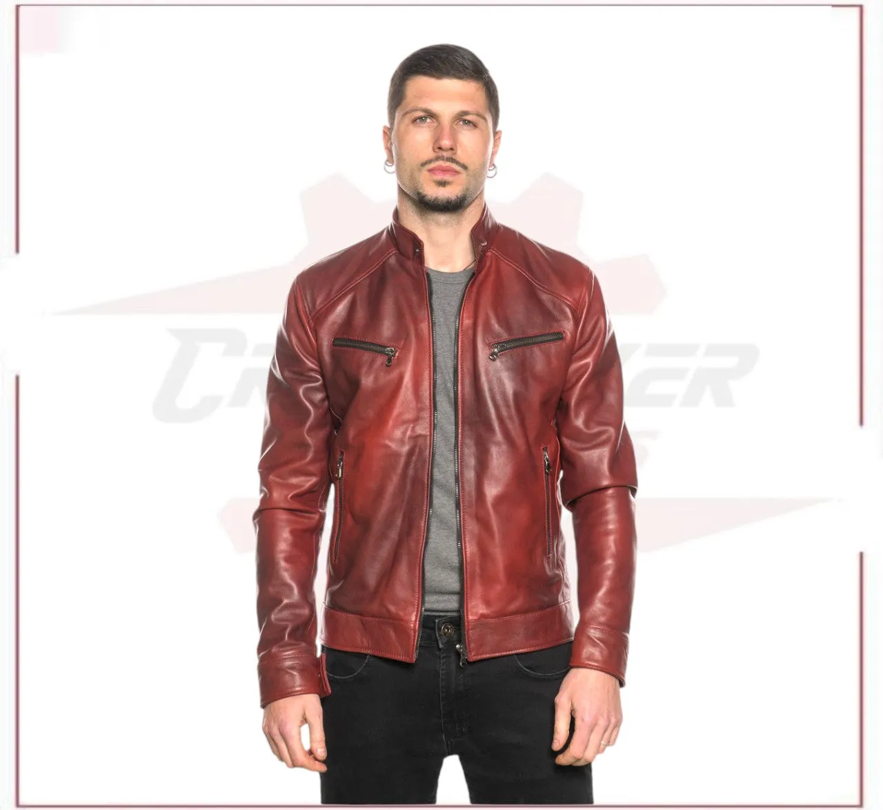 Men's Jacket in Genuine Bordeaux Leather