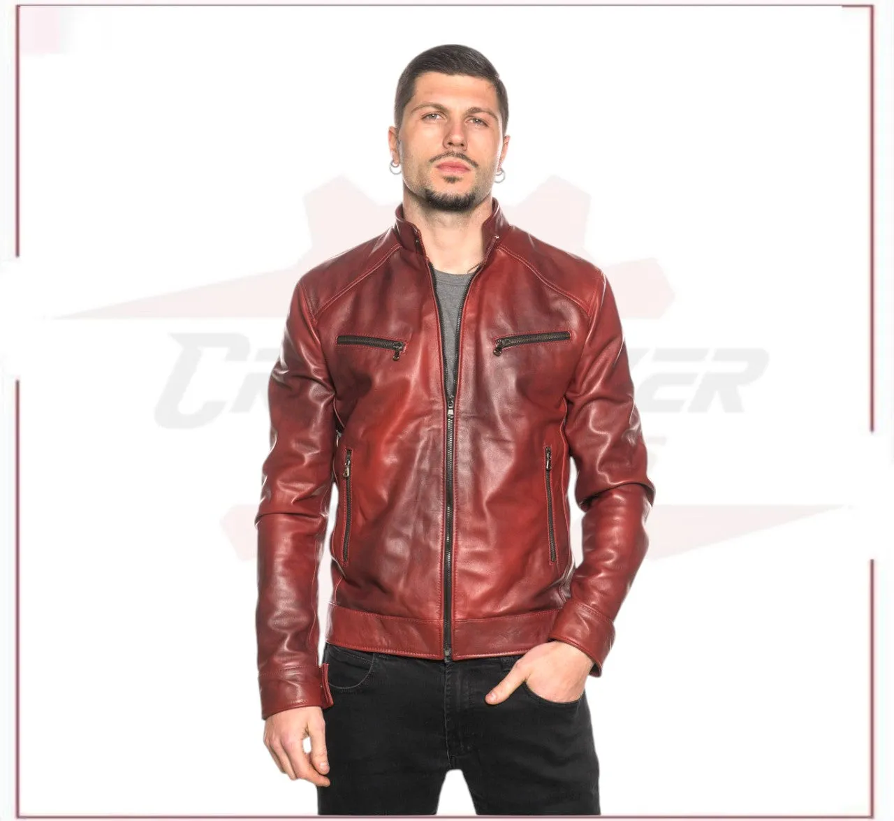 Men's Jacket in Genuine Bordeaux Leather