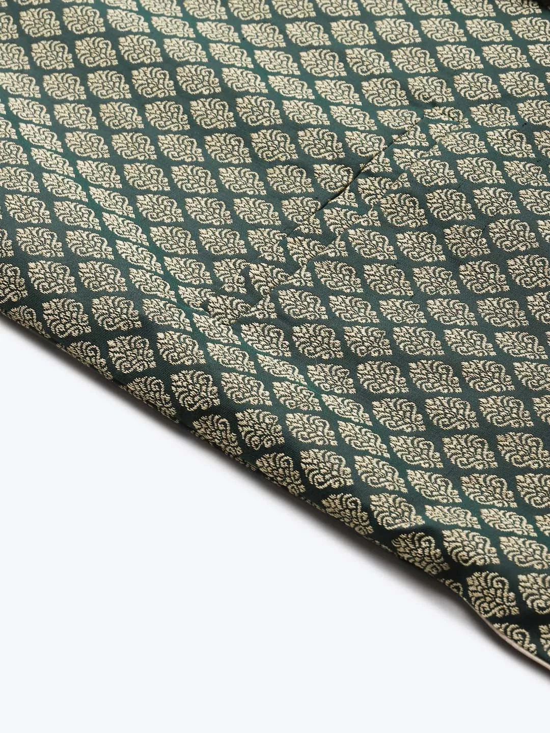 Men's Jacquard Silk Dark Green Self Design ONLY Nehrujacket - Sojanya