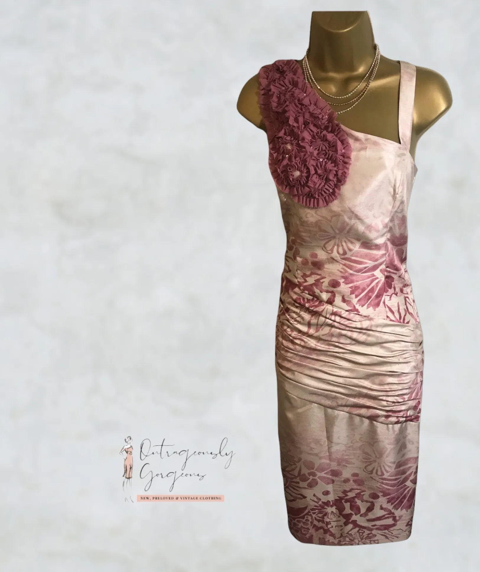 Michel Ambers Pink & Cream Dress UK 10 US 6 EU 38 BNWT RRP £199
