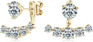 Moissanite Ear Jacket EarringsDetachable Jackets Two Wearable Stud Earrings for Women, Lab Diamond 18K White Gold Plated D Color Round Cut 925 Sterling Silver Earrings, GRA Certified