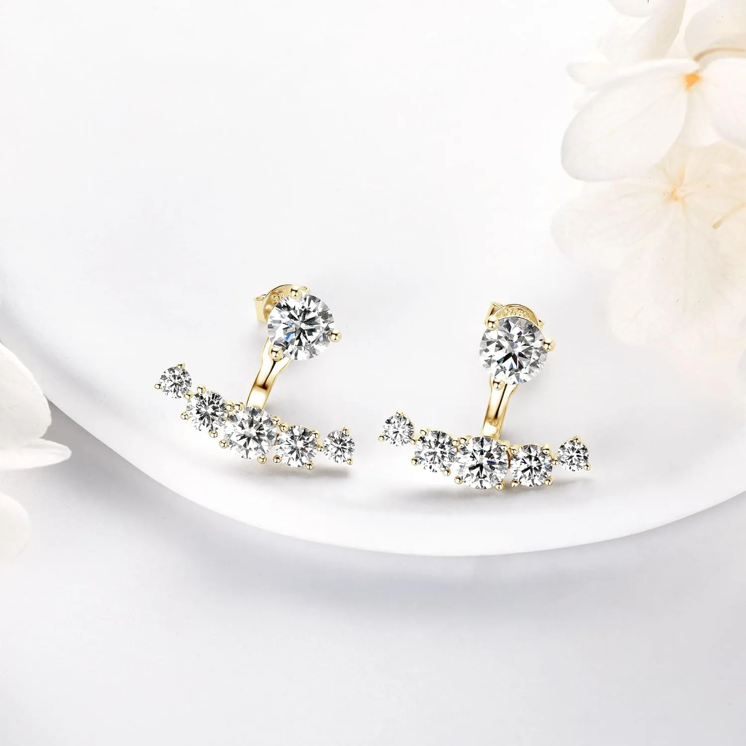 Moissanite Ear Jacket EarringsDetachable Jackets Two Wearable Stud Earrings for Women, Lab Diamond 18K White Gold Plated D Color Round Cut 925 Sterling Silver Earrings, GRA Certified