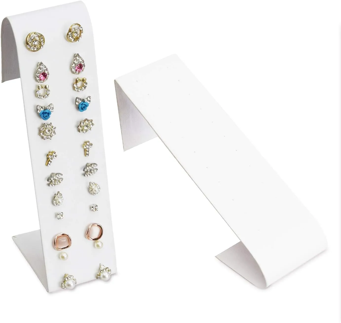 MOOCA Premium White Leatherette Adjustable Earring Display Stand Showcase Jewelry Stands for 12 Pairs of Earrings, White, 2 W x 2 7/8 D x 6 5/8 H in, White Faux Leather
