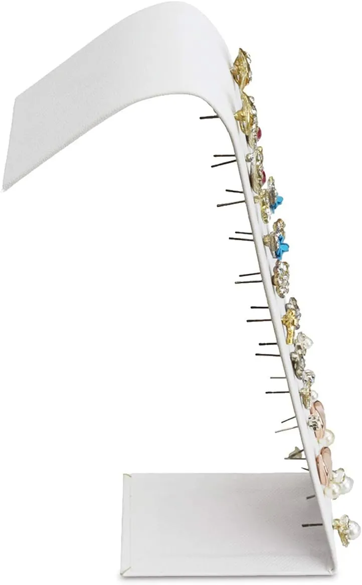MOOCA Premium White Leatherette Adjustable Earring Display Stand Showcase Jewelry Stands for 12 Pairs of Earrings, White, 2 W x 2 7/8 D x 6 5/8 H in, White Faux Leather