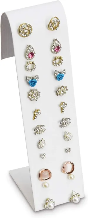 MOOCA Premium White Leatherette Adjustable Earring Display Stand Showcase Jewelry Stands for 12 Pairs of Earrings, White, 2 W x 2 7/8 D x 6 5/8 H in, White Faux Leather