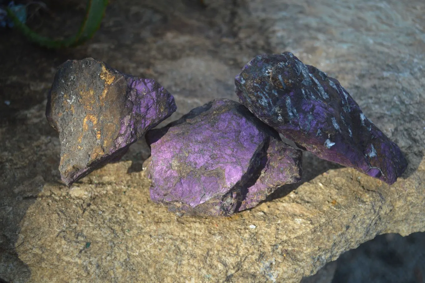 Natural Metallic Purpurite Cobbed  Specimens x 3 From Erongo, Namibia
