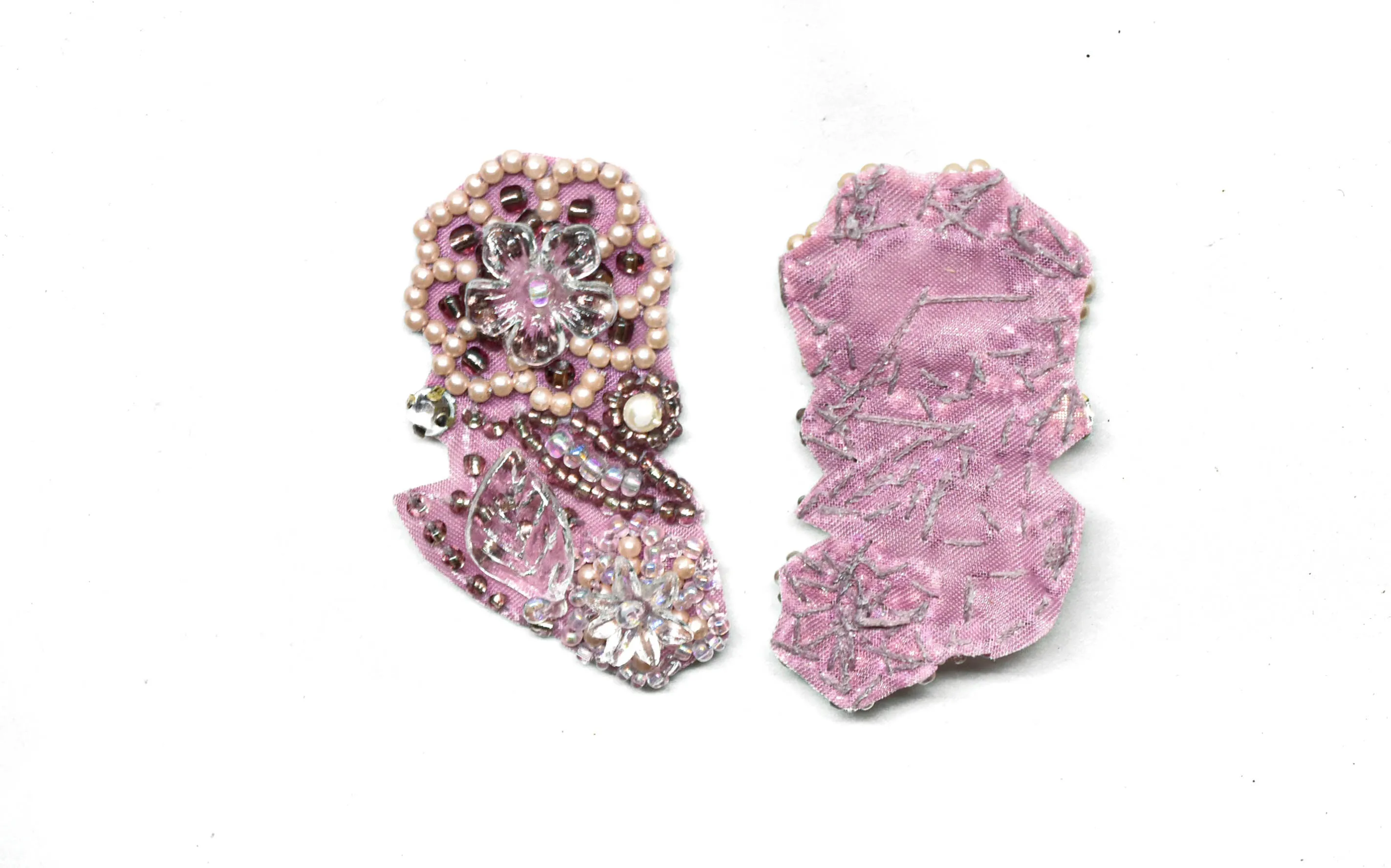 Pink Flower Applique with Beads and Pearls | Pink Pearl Flower Applique with Beads | Pink Beaded Flower Applique
