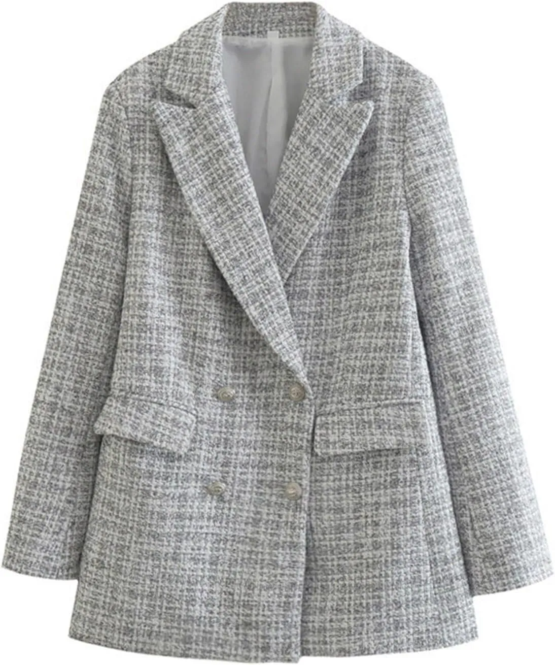 Plaid Double Breasted Blazer Jacket for Women 2024 Fashion Elegant Open Front Casual Work Office Pocket Suit Coat