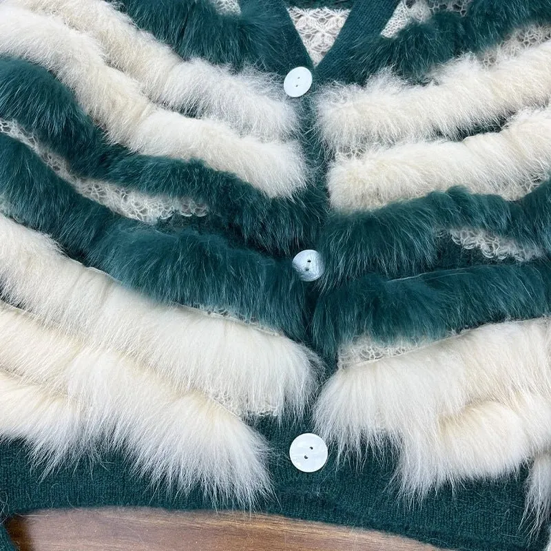 Pre Order:  Fox Fur Stripes Knit Jacket