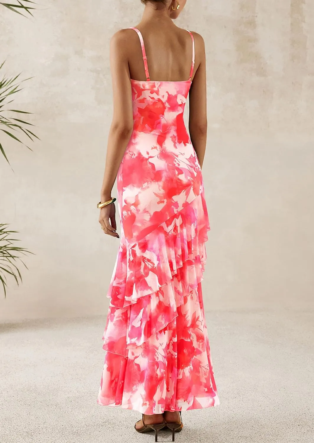 PRETTYGARDEN Maxi Dresses for Women 2025 Floral Beach Sundress Spaghetti Strap Tiered Summer Wedding Guest Long Dress