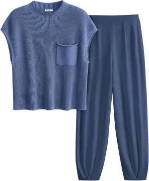 PRETTYGARDEN Womens Two Piece Outfits Sweater Sets Knit Pullover Tops And High Waisted Pants Matching Tracksuit Sweatsuit Set