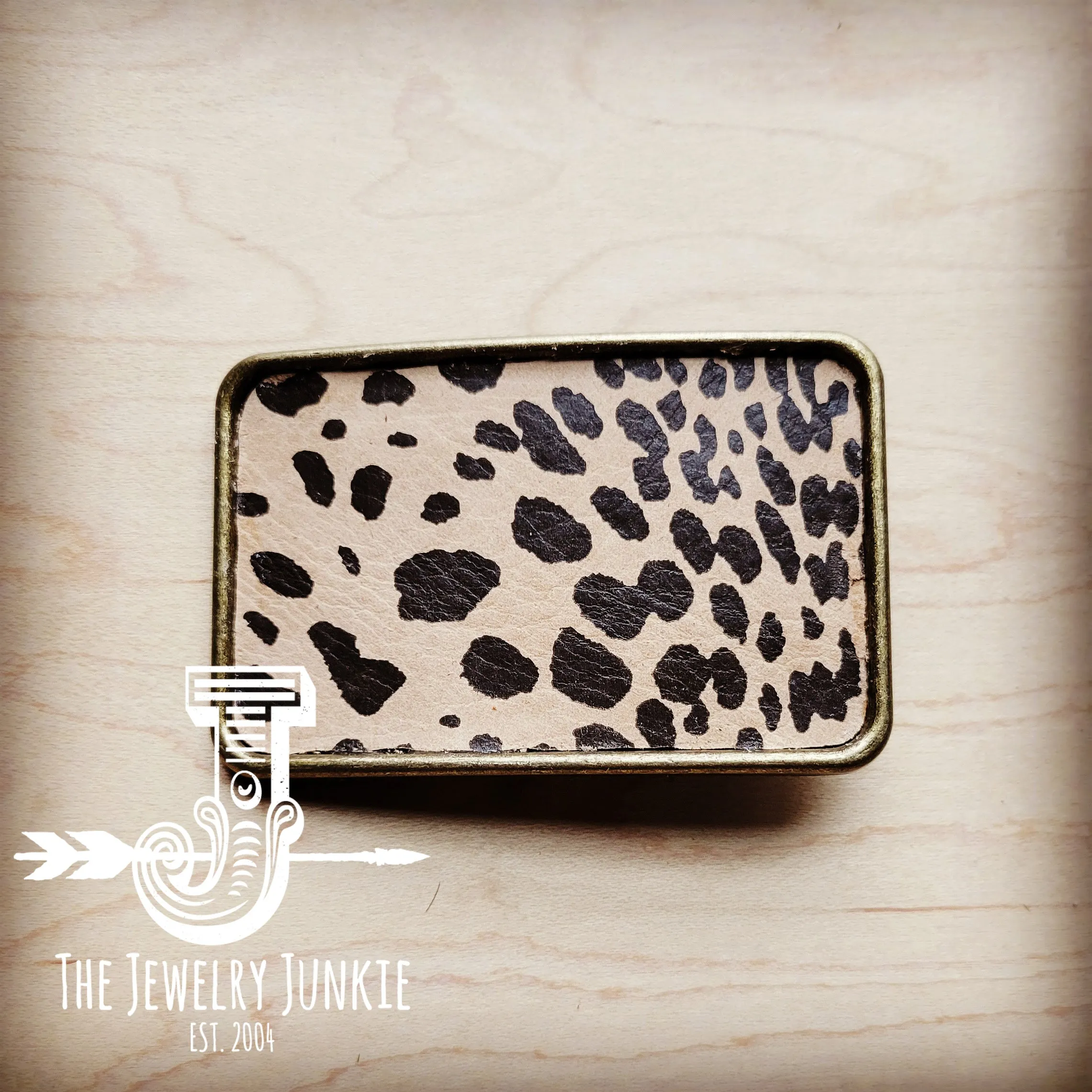 **Rectangle Leather Belt Buckle Cheetah Suede 903y