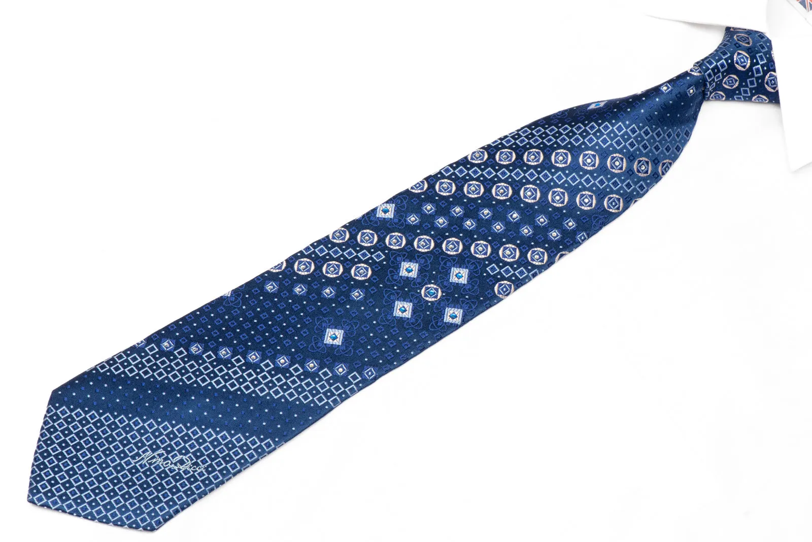 Silver Geometric On Blue Rhinestone Silk Necktie