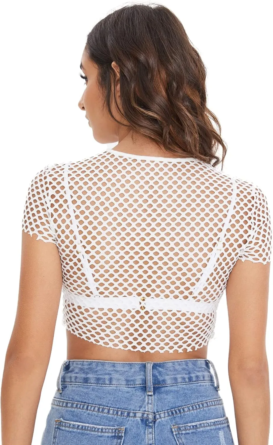 SweatyRocks Women's Sexy Fishnet Sheer Long Sleeve Blouse See Through Mesh Crop Top