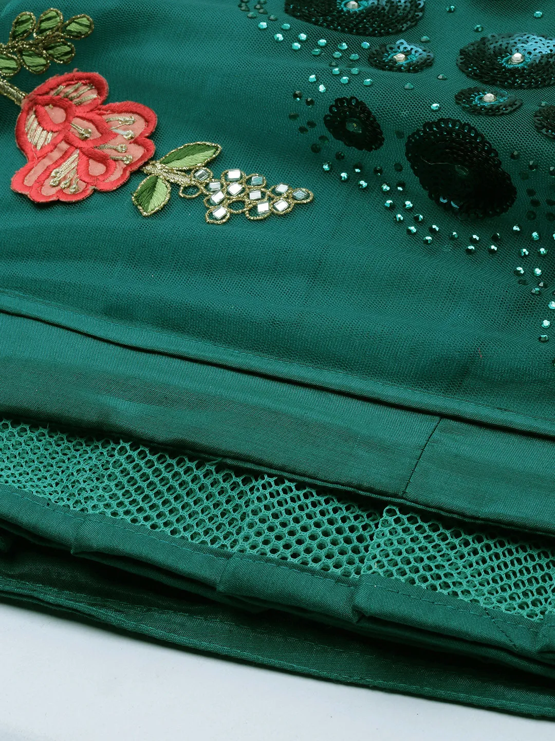 Teal Net Semi stitched Coding, Sequins and Saroski Stone Work Lehenga Choli