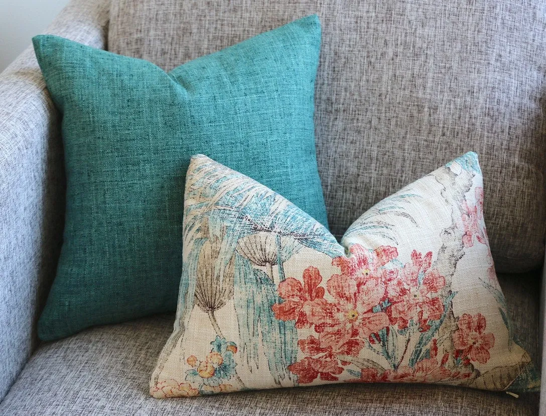 TROPIQUE Collection / Woven Green Blue Cushion Cover / 22x22 Blue Green Pillow & Other Sizes / Green Couch Pillow / Tropical Pillow