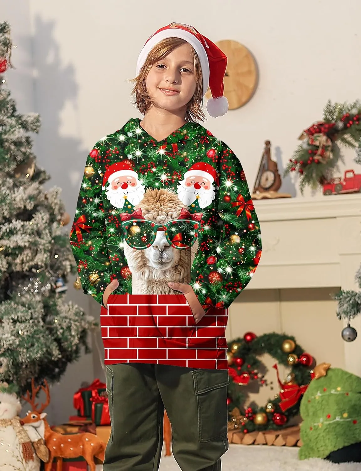 Ugly Christmas Hoodies for Boys Girls Xmas Funny Novelty Cool Sweatshirt Pullover With Pocket Size 6-16