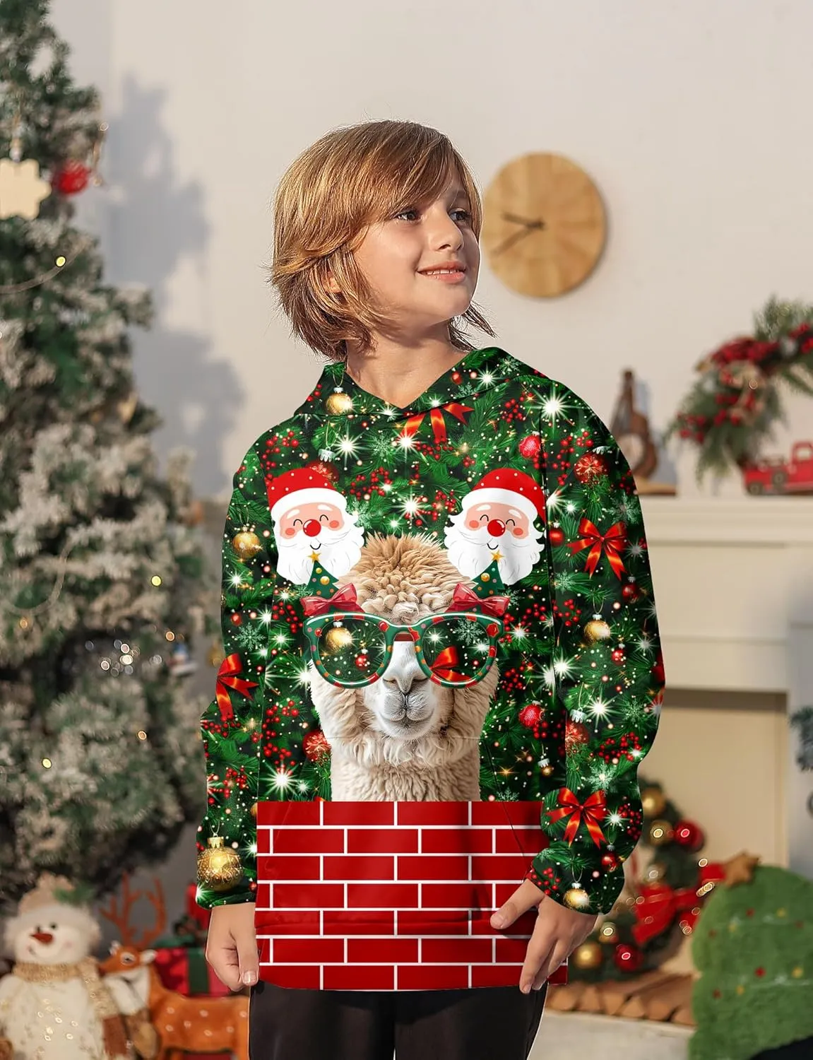 Ugly Christmas Hoodies for Boys Girls Xmas Funny Novelty Cool Sweatshirt Pullover With Pocket Size 6-16