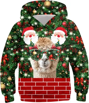 Ugly Christmas Hoodies for Boys Girls Xmas Funny Novelty Cool Sweatshirt Pullover With Pocket Size 6-16