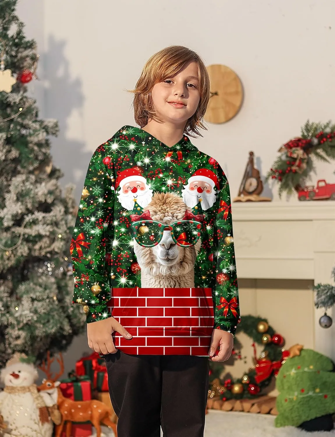 Ugly Christmas Hoodies for Boys Girls Xmas Funny Novelty Cool Sweatshirt Pullover With Pocket Size 6-16