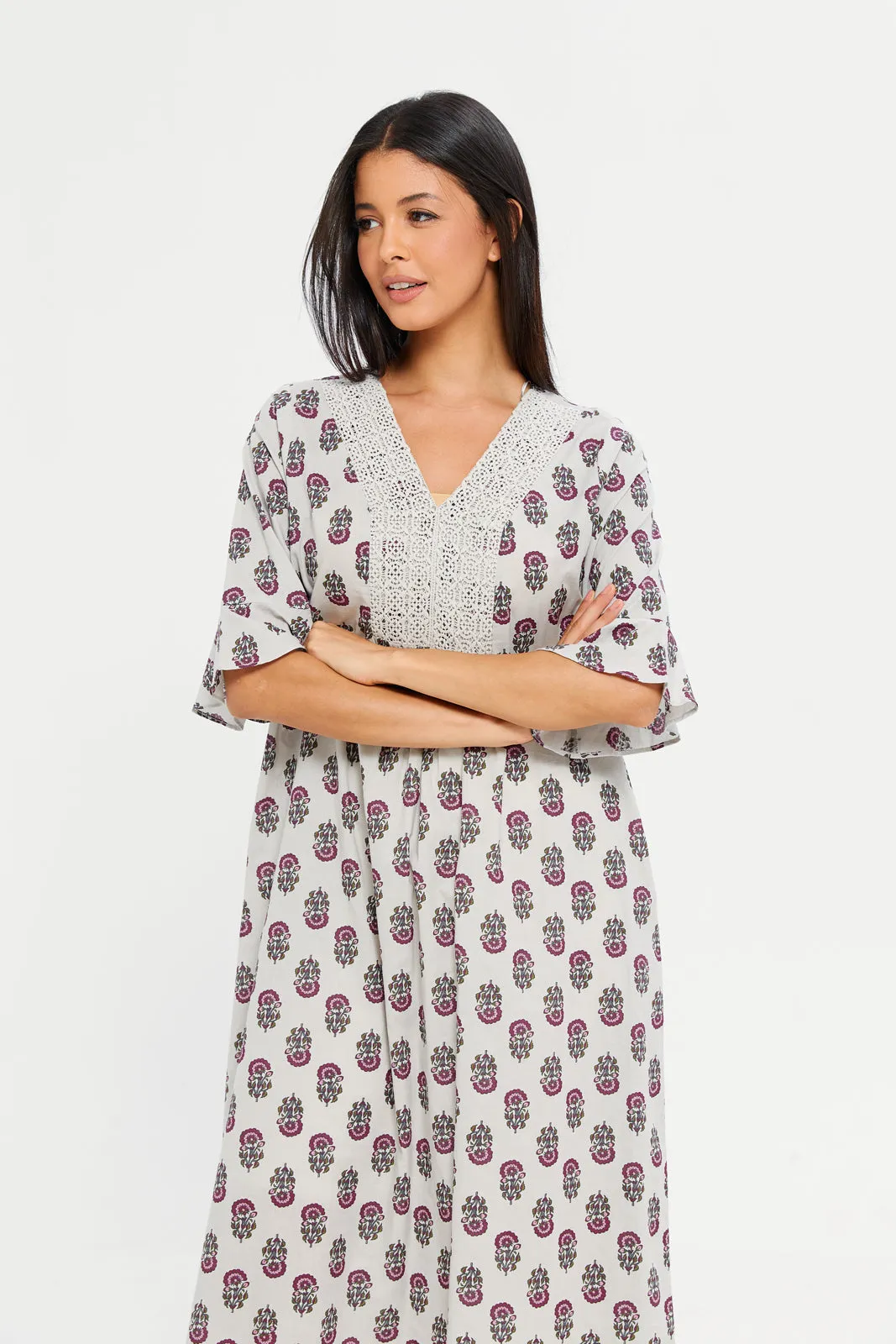 Women Mauve Front Lace Nightgown