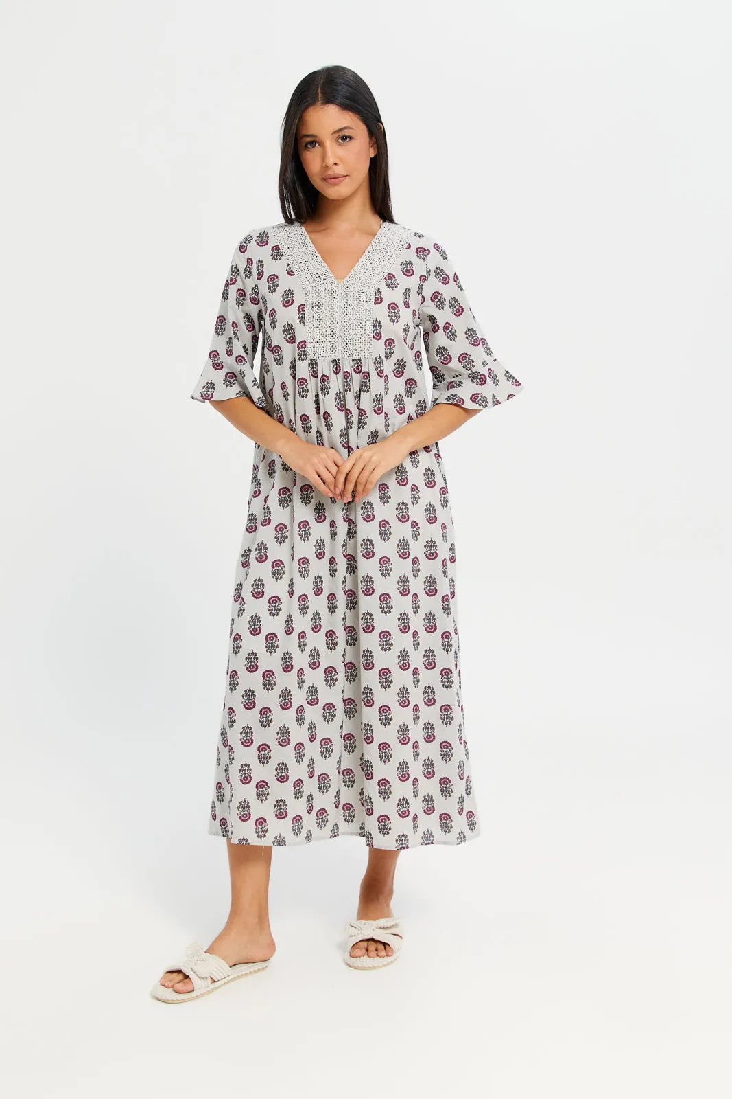 Women Mauve Front Lace Nightgown