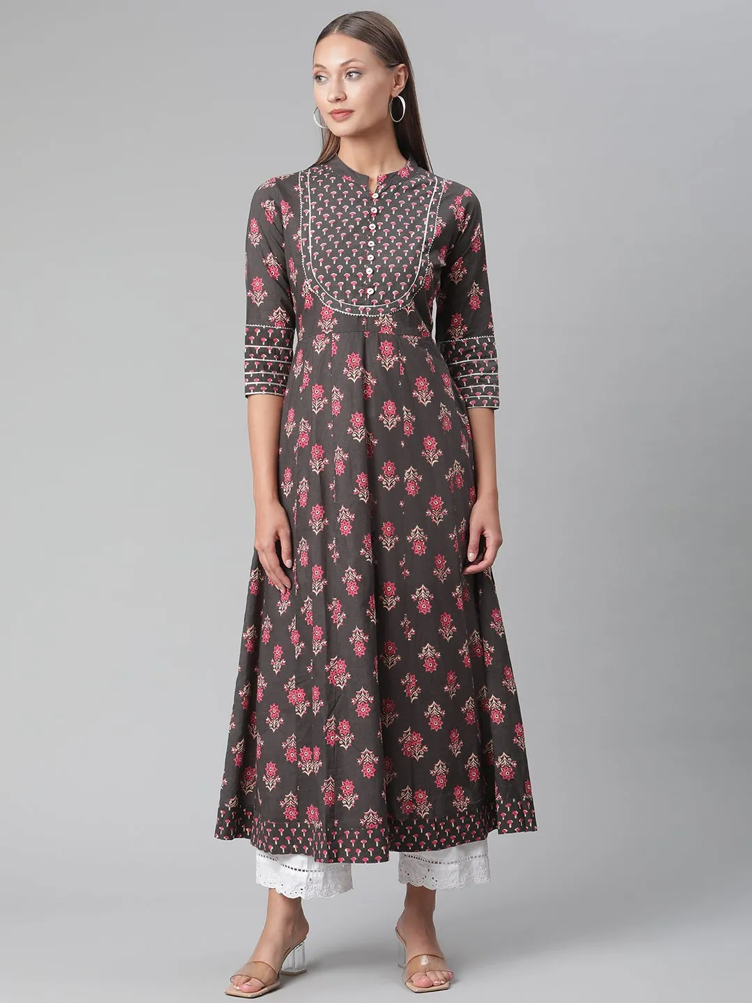 Women'S Brownish Black Anarkali Kurta