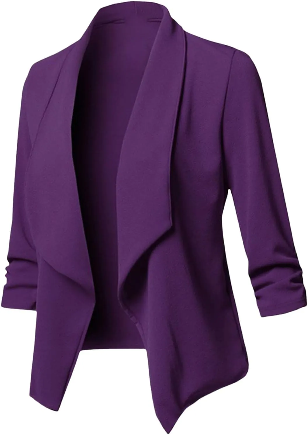Womens Casual Blazers Stretch 3/4 Gathered Sleeve Blazer Jacket Open Front Cardigan Jacket Work Office Blazer