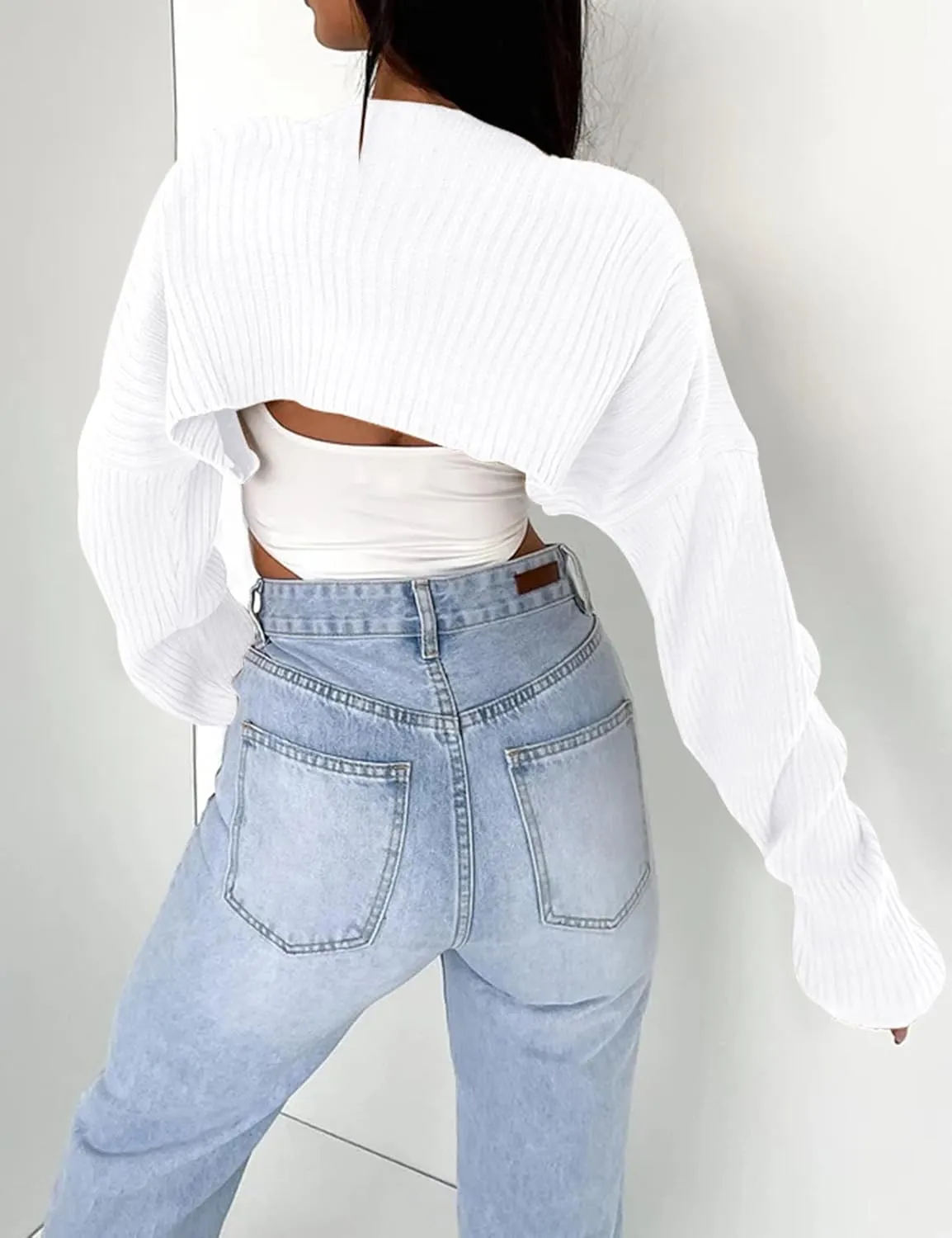 Women's Crop Cardigan 2025 Bolero Shrug Y2K Outfits Cute Top Dress Cover Up Formal Long Sleeve Sweater