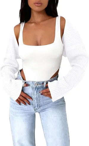 Women's Crop Cardigan 2025 Bolero Shrug Y2K Outfits Cute Top Dress Cover Up Formal Long Sleeve Sweater