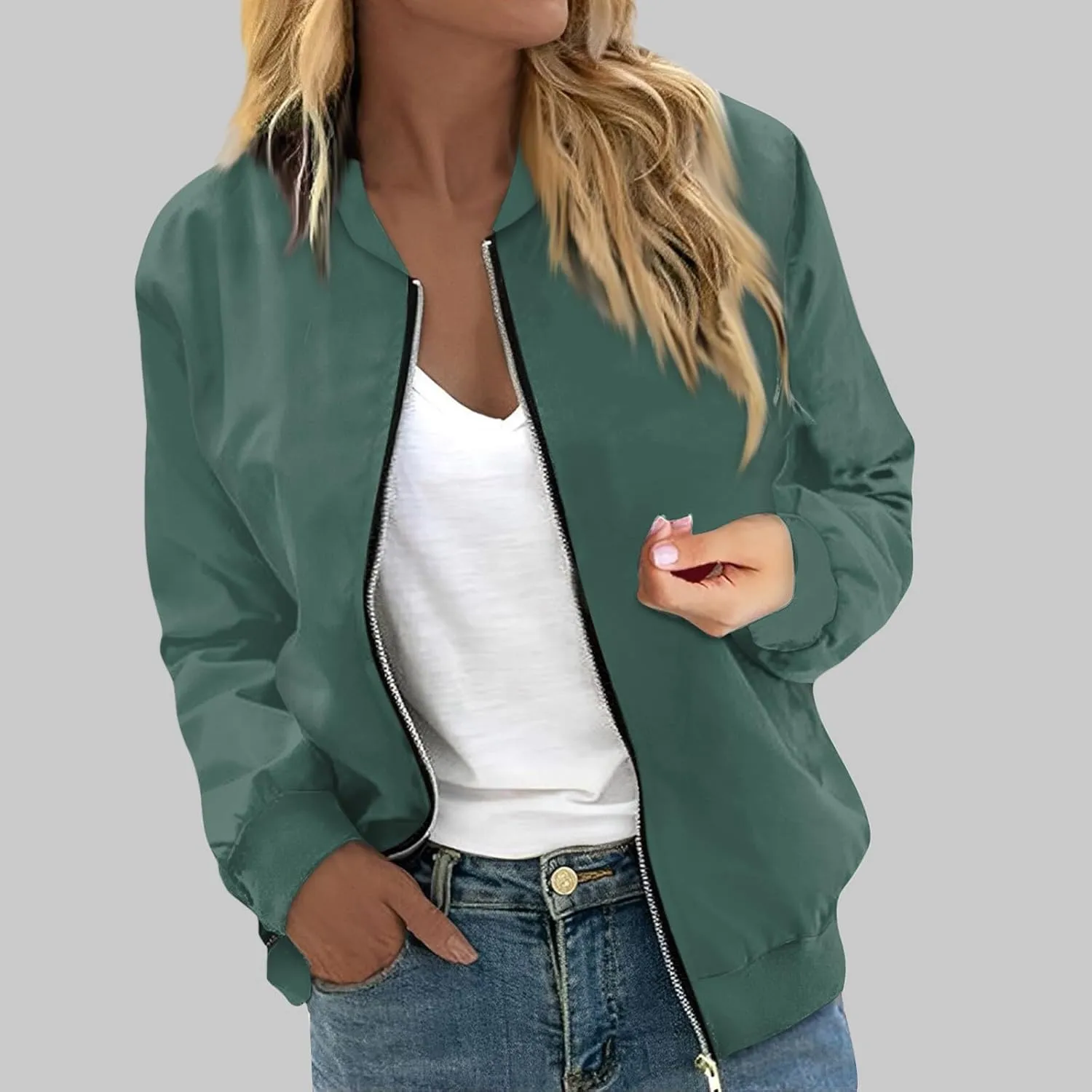 Womens Fashion Fall Bomber Jacket Casual Lightweight Coat Dressy Floral Printed Zip Up Outwear Gifts for Women