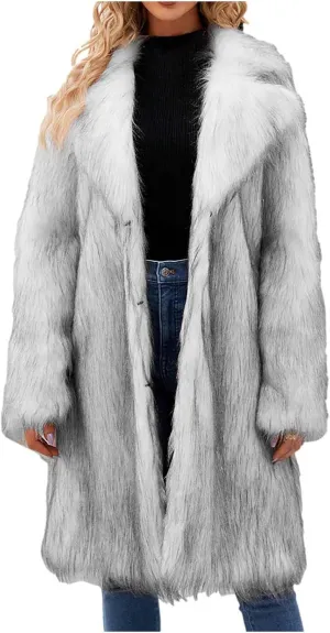 Women's Faux Fur Jackets Winter Fuzzy Cardigan Overcoat Fall Fashion Open Front Long Shaggy Coat Outerwear