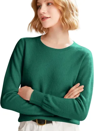 Womens Long Sleeve Crew Neck Cashmere Sweaters Soft Warm Pullover Tops Lightweight Wool Knit Sweater