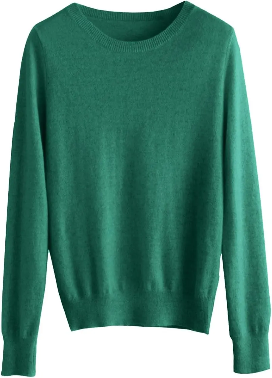 Womens Long Sleeve Crew Neck Cashmere Sweaters Soft Warm Pullover Tops Lightweight Wool Knit Sweater